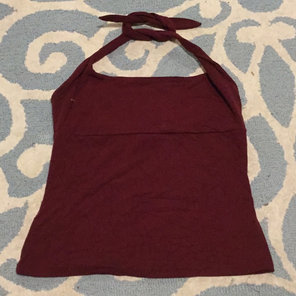 Tie top maroon large stretchy bra less soft top